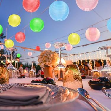 Imagem de KNONEW Pacote Com 20 Lanternas De Seda Decorativas Multicoloridas Para Áreas Externas, 10 Polegadas, À Prova D'Água, Para Áreas Internas E Externas, Para Casamentos, Aniversários E Festas (Multicolo