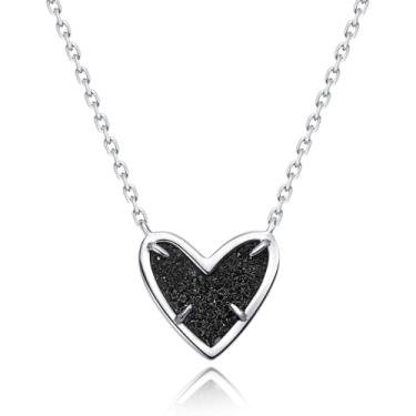 Imagem de G&GEMSJEW Colar feminino com pingente de coração e gota e irregularidade Moissanite | Corrente banhada a ouro branco | Quartzo rosa natural e moissanite | Joias ajustáveis de 45,7 cm + 5 cm, Black