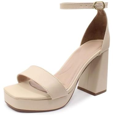 Imagem de Sandália Re&Ton Salto Grosso 10cm Meia Pata Feminina MP22 (Bege, BR, Adulto, Numérico, 39)