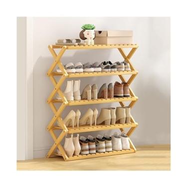 Imagem de Sapateira dobrável, organizador de sapateira de bambu durável, estrutura em forma de X, prateleira de armazenamento de sapatos para armário de entrada, organizador de sapatos