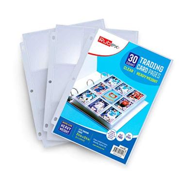 Imagem de RUBEX Pacote com 30 capas protetoras de cartão de troca com 9 bolsos Porta-cartões transparentes e pesados ideais para Pokémon, Yugioh, beisebol, basquete, futebol, esportes, cartas de jogos, cupons