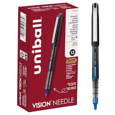 Imagem de Canetas esferográficas Uniball Vision, canetas azuis, pacote com 12, canetas micro pontas de 0,5 mm com tinta azul, canetas de ponta fina e suave