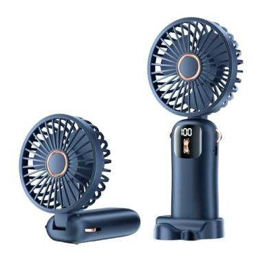 Imagem de Ventilador portátil portátil, mini portátil recarregável por USB, 1-100 velocidades, ajuste livre da velocidade do vento com cordão e base de tela de LED, para quarto, escritório, exterior, casa