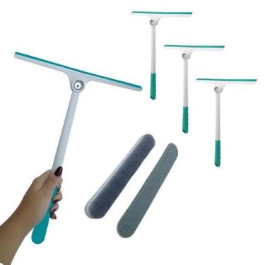 Imagem de Jogo 3 Peças Rodo Limpa Vidro Articulável Azul 35cm - Wellmix