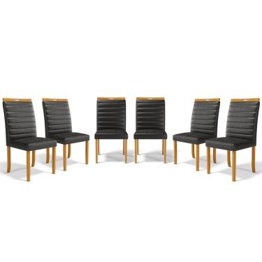 Imagem de Kit Com 6 Cadeiras Sara Madeira Maciça Estofadas Para Mesa De Jantar
