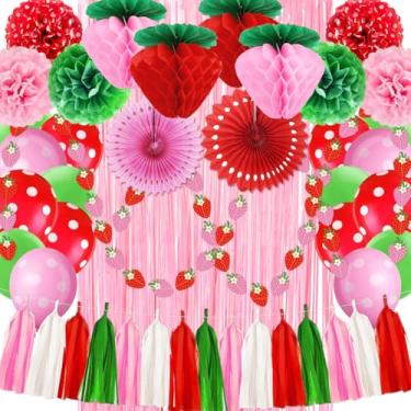 Imagem de QZHUAJU Decorações De Aniversário Morango Incluem Bolas Favo Mel, Pompons Papel Rosa E Vermelho, Balões Banner Para Chá Bebê, Decoração Primeira Fruta