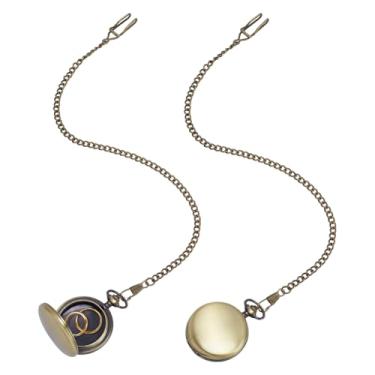 Imagem de FINGERINSPIRE 2 peças mini porta-joias de viagem de bronze antigo design em forma de relógio de bolso caixa de armazenamento de anel de liga com anel redondo organizar pingentes, pequenos anéis de