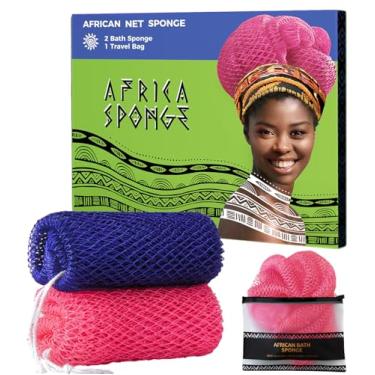 Imagem de RelaxScene African Net Loofah Sponge - 2 Peças Black Owned Autênticas Esponjas Corporais - Panos Esfoliantes Para Banho Rosa E Azul - Back Scrubber Esponja Esfoliante Para Banho Para Acessórios De Ba