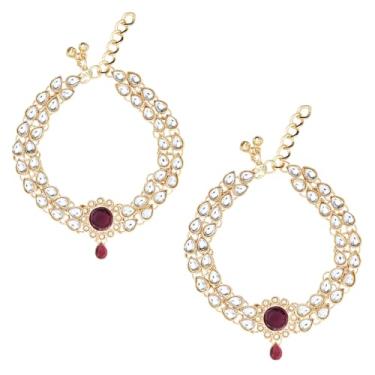 Imagem de I Jewels Tornozeleira Kundan Payal tradicional banhada a ouro para mulheres, Free Size, Sem Pedra Preciosa