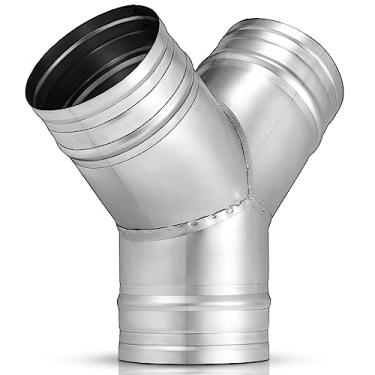 Imagem de Therwen Divisor de duto de 10 cm para exaustor conector de mangueira de duto de 3 vias de metal conector de duto em forma de Y de 45 graus mangueira de ventilação de secador ventilação dividida saída de admissão aplicações de cozinha e banheiro