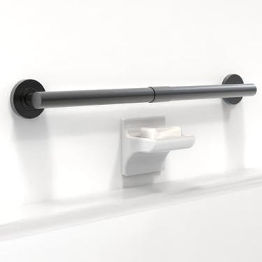 Imagem de AquaChase Barra de apoio decorativa de segurança para banho, compatível com ADA de 3,8 cm, 226 kg, suporte de peso, corrimão, alça de chuveiro para banheiro e vaso sanitário (61 cm, preto fosco)