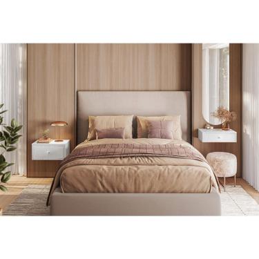 Imagem de Conjunto com Mesa de Cabeceira e Penteadeira Suspensas Strass 3 Gavetas Branco