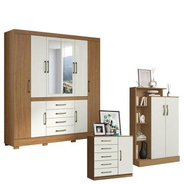Imagem de Guarda Roupa Casal Nápole 2045149 com Armário Multiuso Florença 2000199 e Cômoda Sapateira Milão 2014145 Atacama Off White - Aramóveis