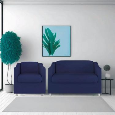 Imagem de Namoradeira + Polt. Bia P/ Sala de Estar Consultório Clinica Hospital Recepção Suede Azul Marinho