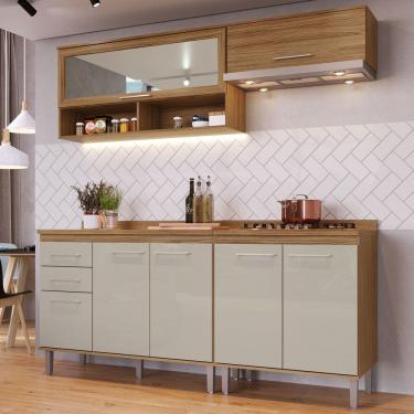 Imagem de Armário de Cozinha Elóra com Balcão para Pia e Cooktop com Tampo 7 Portas 2 Gavetas Naturallle/Cristalo - Pnr Móveis