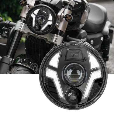 Imagem de Farol LED para motocicleta a laser de 14 cm com farol DRL Hi/Lo Beam Amber para Harley Davidson Dyna Street Bob Super Wide Glide Low Rider Night Rod Softail Sportster Iron 883
