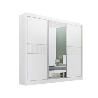 Imagem de Guarda Roupa Cristal Casal 3 Portas Ripado 6 Gavetas Com Pés D` Doro Branco/ripado