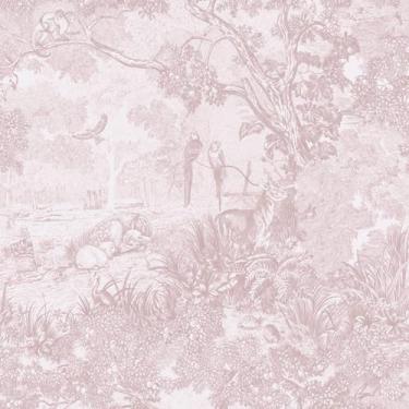 Imagem de Ismoon Papel de parede neutro de 43 cm × 912 cm rosa papel de parede neutro vintage removível papel de parede autoadesivo animais selva papel de contato para armários banheiro paredes cobrindo rolo de
