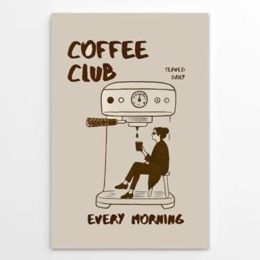 Imagem de Pôster de Coffee Club Retro Máquina de Café Arte de Parede Vintage Cozinha Decoração de Parede Estética Impressão em Tela Minimalista Pintura para Café Canto Barista Estação 20 x 30 cm Sem Moldura