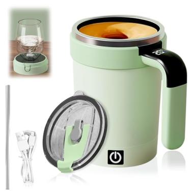 Imagem de K KOMOI Caneca de mistura elétrica, café com agitação automática com caneca LCD, copo magnético de agitação automática com tampa, 364 g de alta velocidade, copo de mistura automática de aço inoxidável