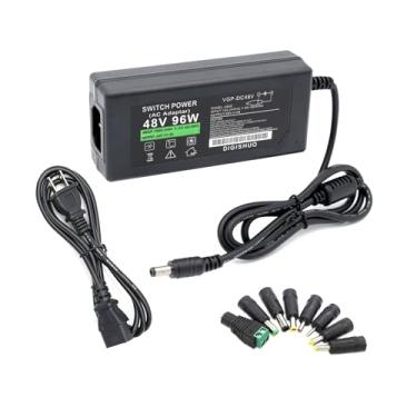 Imagem de DIGISHUO Adaptador De Fonte Alimentação 48V 2A 96W, Carregador Ca 100-240V Para Cc, Plugue Eua 5,5 X 2,5 Mm Com 8 Peças Interruptor Poe, Monitor Lcd, Fita Led, Roteador