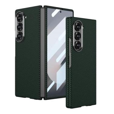 Imagem de Capa protetora dobrável ultrafina com padrão de fibra de carbono e tela de vidro à prova de choque para Galaxy Z Fold6 (para Galaxy Z Fold6/verde)