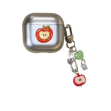 Imagem de Capa de fone de ouvido galvanizada para AirPods 4, design engraçado de padrão de maçã criativo com chaveiro para meninas e meninos, capa protetora para Air Pod 4ª geração
