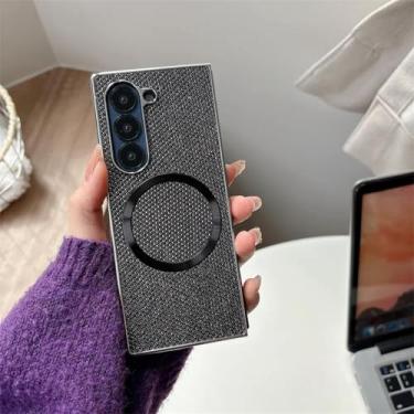 Imagem de Capa magnética para celular Samsung Fold6 Fold5 Fold4 Fold3 Capa rígida de couro e plástico (para Samsung Galaxy Z Fold3/preta)