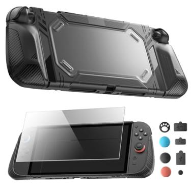 Imagem de Conjunto Completo para Switch 2! Inclui 1 capa com grip ergonómico (traseira transparente), 2 protetores de tela de vidro temperado 9H, 8 capas para Joy-Con e 8 tampões analógicos. Proteção total