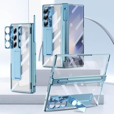 Imagem de Capa protetora de tela inteira com dobradiça transparente e magnética para Samsung Galaxy Z Fold 6 5 4 3 5G com caneta, azul, para Galaxy Z Fold 3