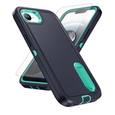 Imagem de Capa de celular para iPhone 16e/SE 2025/SE 4 com protetor de tela, capa híbrida oculta, resistente, à prova de choque, rígida, proteção resistente i Phone16e i16e 16 e SE4 4ª geração 16eCase (azul