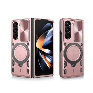Imagem de SKPY Capa magnética compatível com Samsung Galaxy Z Fold 7 com suporte de anel, capa protetora resistente à prova de choque de grau militar para Z Fold 7 para mulheres e homens, rosa