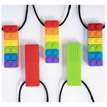 Imagem de Colar Mordedor Sensorial de Silicone para Alívio da Ansiedade Anti Estresse Autismo Mastigar Brinquedos com Cordão Crianças e Adultos Autistas Chaveiro Lego Bolinha Colorido Base Rosa (Vermelho)