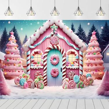 Imagem de Sweet Christmas Candy Gingerbread House Pano de fundo para sessão de fotos Candyland Inverno Floco de Neve Crianças Recém-nascidos Chá de Bebê Decoração de Festa de Aniversário Fundo Festivo de Natal