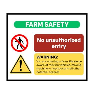 Imagem de Segurança agrícola sem entrada não autorizada, aviso. Esteja ciente de veículos em movimento, maquinário de movimento, gado e todos os outros perigos potenciais, adesivo de vinil autoadesivo - |7 x 5