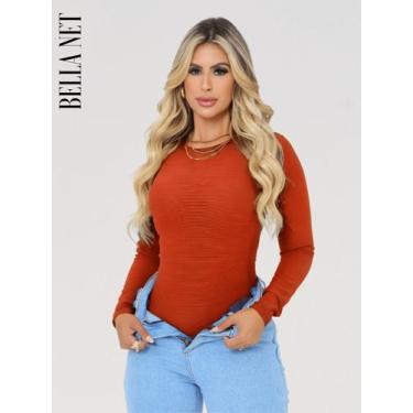 Imagem de Body Collant Feminino Básico Manga Longa Anarruga Moda Blogueira Casua