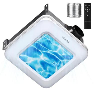 Imagem de RexTact Ventilador de banheiro com sensor de umidade, 230 CFM 1.0 Sozinho exaustor de banheiro com luz, ventilação e exaustor com controle remoto e função de temporizador, textura ondulada