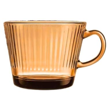 Imagem de Conjunto 2 Canecas de Vidro Canelado 2 Cores 400ml com Alça para Café Chá Chocolate Quente e Bebidas Quentes (Âmbar)