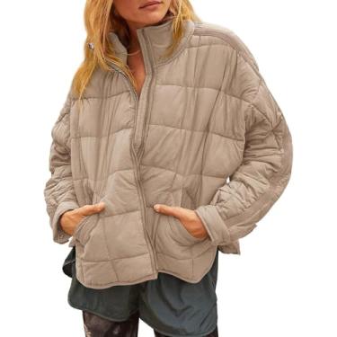 Imagem de Jaqueta Puffer Leve E Folgada Feminina Casaco Quente De Inverno Com Bolsos, Grey, XL