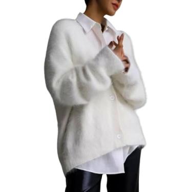 Imagem de Suéter Feminino De Mohair Felpudo Com Botões E Decote Em V Manga Longa De Malha Casual Leve Cardigan, 4, M