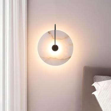 Imagem de Luz De Parede Decorativa Arte Moderna Lâmpada De Parede De Mármore Led Lâmpada De Pedra Natural Redonda Interna 3000k Fácil Diy Luminárias De Parede Para Quarto De Cabecei, Black, 16cm