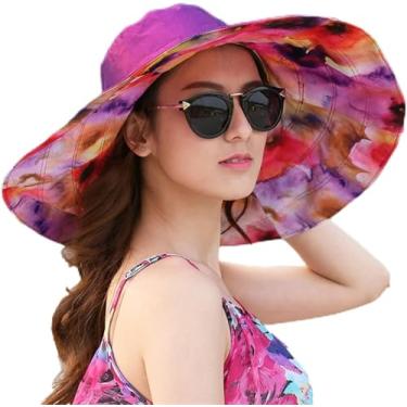 Imagem de Chapéu De Sol Las Para Mulheres Floppy Upf 50 Mulheres Verão Super Grande Aba Larga Chapéus De Praia Dupla Face Dobrável - Uv Floppy Sun Hat, Fuchsia, M