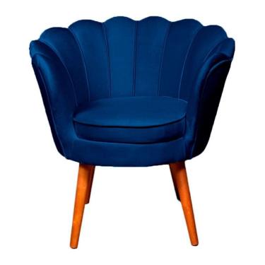 Imagem de Poltrona Petala Em Veludo Nobre Com Pés De Madeira Sofatec Azul