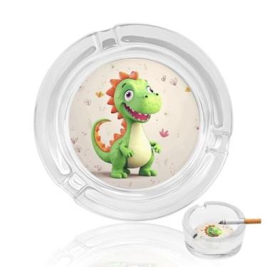 Imagem de Cinzeiro de cristal de dinossauro fofo, cinzeiro redondo de vidro resistente para fumar cinzeiro portátil decorativo moderno para uso em casa, escritório, interior, exterior, pátio