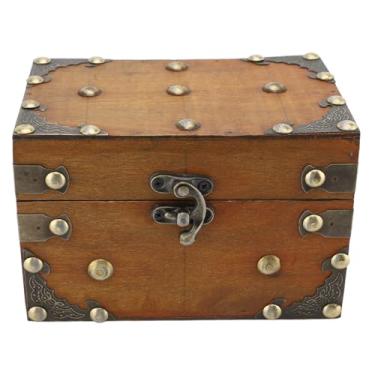 Imagem de Caixa de armazenamento de jóias vintage Organizador multifuncional retrô para decoração de escritório em casa Placa de densidade marrom 5,83 x 4,02 x 3,86 polegadas