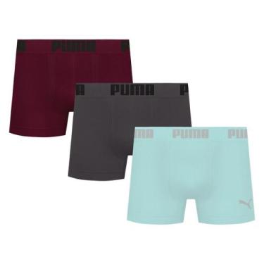 Imagem de Kit 3 Cuecas Puma Boxer Sem Costura Masculina, Grafite, Verde, G