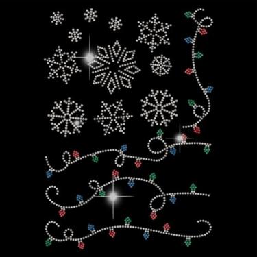 Imagem de SUPERDANT Passar a ferro em strass transferência luzes de Natal camiseta neve desenhos de transferência de calor flocos de neve ferro em strass transferência Bling decalques para roupas sacola sacola