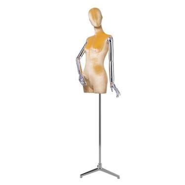 Imagem de Mannequin Manequins de varejo com bases triangulares, torso de veludo destacável e braços giratórios, manequim humano em pose(Yellow)