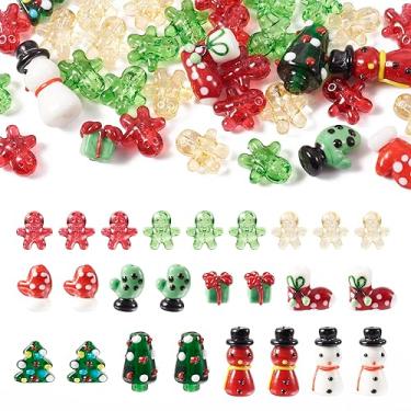 Imagem de Spritewelry 46 peças de contas de vidro para decoração de Natal, 11 estilos, tema de Natal, contas soltas, árvore de Natal, boneco de neve, homem de gengibre, contas para pulseira, colar, joias