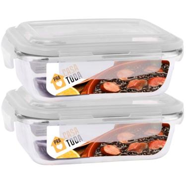 Imagem de Jogo Com 2 Potes Vidro Tampa Silicone Hermetica 370ml Marmitas